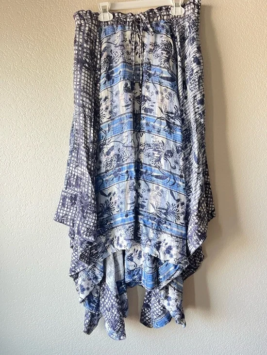 Boho Festival Anthropologie Pilcro Handkerchief Hem Maxi Skirt in Navy and Blue - Picture 2 of 8